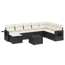 vidaXL 9 részes fekete polyrattan kerti ülőgarnitúra párnákkal (3263902) kerti bútor