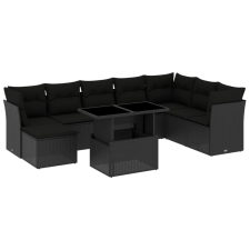 vidaXL 9 részes fekete polyrattan kerti ülőgarnitúra párnákkal (3266785) kerti bútor