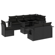 vidaXL 9 részes fekete polyrattan kerti ülőgarnitúra párnákkal (3268035) kerti bútor