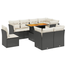 vidaXL 9 részes fekete polyrattan kerti ülőgarnitúra párnákkal (3270930) kerti bútor