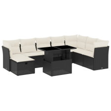 vidaXL 9 részes fekete polyrattan kerti ülőgarnitúra párnákkal (3274706) kerti bútor