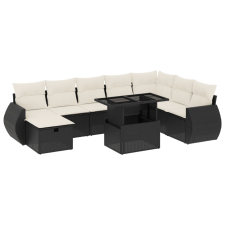 vidaXL 9 részes fekete polyrattan kerti ülőgarnitúra párnákkal (3275186) kerti bútor