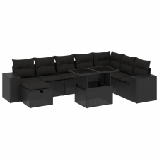 vidaXL 9 részes fekete polyrattan kerti ülőgarnitúra párnákkal (3275345) kerti bútor