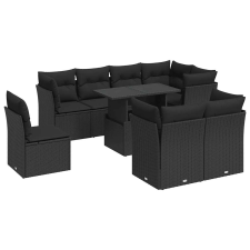 vidaXL 9 részes fekete polyrattan kerti ülőgarnitúra párnákkal (3326176) kerti bútor