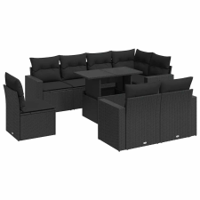vidaXL 9 részes fekete polyrattan kerti ülőgarnitúra párnákkal (3326336) kerti bútor