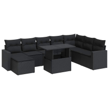 vidaXL 9 részes fekete polyrattan kerti ülőgarnitúra párnákkal (3326366) kerti bútor