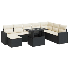 vidaXL 9 részes fekete polyrattan kerti ülőgarnitúra párnákkal (3326367) kerti bútor