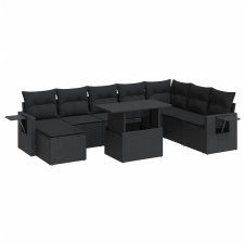 vidaXL 9 részes fekete polyrattan kerti ülőgarnitúra párnákkal (3326526) kerti bútor