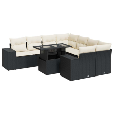 vidaXL 9 részes fekete polyrattan kerti ülőgarnitúra párnákkal (3326767) kerti bútor