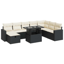 vidaXL 9 részes fekete polyrattan kerti ülőgarnitúra párnákkal (3327836) kerti bútor