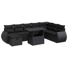 vidaXL 9 részes fekete polyrattan kerti ülőgarnitúra párnákkal (3327915) kerti bútor