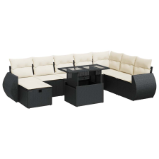 vidaXL 9 részes fekete polyrattan kerti ülőgarnitúra párnákkal (3327916) kerti bútor