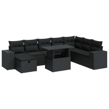 vidaXL 9 részes fekete polyrattan kerti ülőgarnitúra párnákkal (3327955) kerti bútor