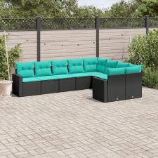 vidaXL 9 részes fekete polyrattan kerti ülőgarnitúra párnával kerti bútor