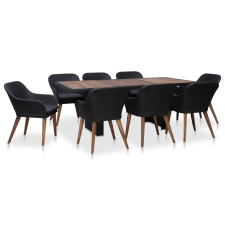 vidaXL 9 részes fekete polyrattan kültéri étkezőszett párnákkal (3057813) kerti bútor