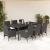 vidaXL 9 részes fekete polyrattan/üveg kerti étkezőgarnitúra párnákkal