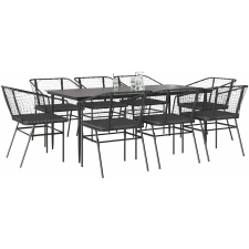 vidaXL 9 részes fekete polyrattan üveg kerti étkezőgarnitúra párnákkal (3334505) kerti bútor