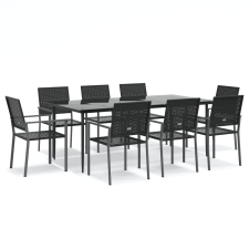vidaXL 9-részes polyrattan és acél kerti étkezőgarnitúra párnával (3187016) kerti bútor