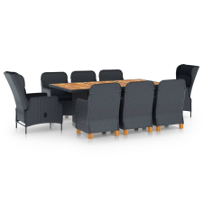 vidaXL 9 részes sötétszürke polyrattan kültéri étkezőszett párnákkal (3060184) kerti bútor