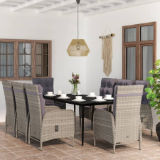 vidaXL 9 részes szürke és fekete kerti étkezőgarnitúra párnákkal kerti bútor