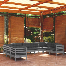 vidaXL 9 részes szürke fenyőfa kerti ülőgarnitúra párnákkal kerti bútor