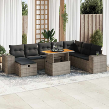 vidaXL 9 részes szürke polyrattan akácfa kerti ülőgarnitúra párnákkal kerti bútor