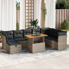vidaXL 9 részes szürke polyrattan akácfa kerti ülőgarnitúra párnákkal kerti bútor