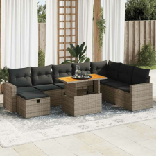 vidaXL 9 részes szürke polyrattan akácfa kerti ülőgarnitúra párnákkal kerti bútor