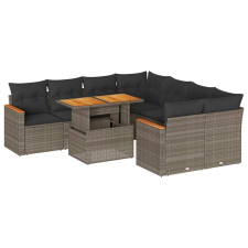 vidaXL 9 részes szürke polyrattan akácfa kerti ülőgarnitúra párnákkal (3327469) kerti bútor