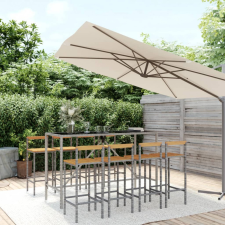 vidaXL 9-részes szürke polyrattan és tömör akácfa kerti bárszett kerti bútor