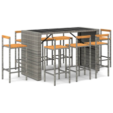 vidaXL 9-részes szürke polyrattan és tömör akácfa kerti bárszett (3187705) kerti bútor