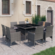 vidaXL 9 részes szürke polyrattan és üveg kerti étkezőgarnitúra kerti bútor