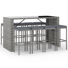 vidaXL 9-részes szürke polyrattan kerti bárszett párnával (3187624) kerti bútor