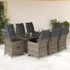 vidaXL 9 részes szürke polyrattan kerti bisztrógarnitúra párnákkal kerti bútor