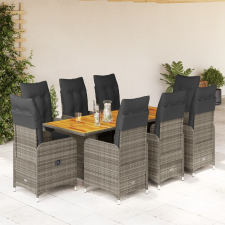 vidaXL 9 részes szürke polyrattan kerti bisztrógarnitúra párnákkal kerti bútor