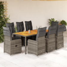 vidaXL 9 részes szürke polyrattan kerti bisztrógarnitúra párnákkal kerti bútor
