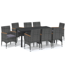 vidaXL 9 részes szürke polyrattan kerti étkezőgarnitúra párnákkal (3095032) kerti bútor