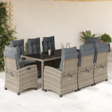 vidaXL 9 részes szürke polyrattan kerti étkezőgarnitúra párnával kerti bútor