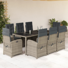 vidaXL 9 részes szürke polyrattan kerti étkezőgarnitúra párnával kerti bútor