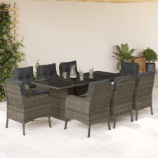vidaXL 9 részes szürke polyrattan kerti étkezőgarnitúra párnával kerti bútor