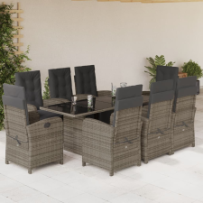 vidaXL 9 részes szürke polyrattan kerti étkezőgarnitúra párnával kerti bútor