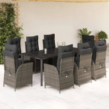 vidaXL 9 részes szürke polyrattan kerti étkezőgarnitúra párnával kerti bútor