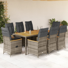 vidaXL 9 részes szürke polyrattan kerti étkezőgarnitúra párnával kerti bútor