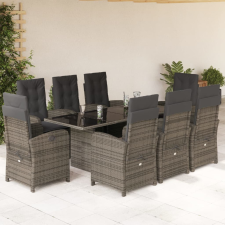 vidaXL 9 részes szürke polyrattan kerti étkezőgarnitúra párnával kerti bútor