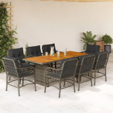 vidaXL 9 részes szürke polyrattan kerti étkezőgarnitúra párnával kerti bútor