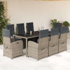 vidaXL 9 részes szürke polyrattan kerti étkezőgarnitúra párnával kerti bútor