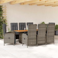 vidaXL 9 részes szürke polyrattan kerti étkezőgarnitúra párnával kerti bútor