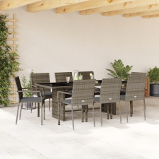 vidaXL 9 részes szürke polyrattan kerti étkezőgarnitúra párnával kerti bútor