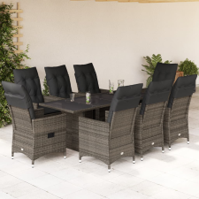 vidaXL 9 részes szürke polyrattan kerti étkezőgarnitúra párnával kerti bútor