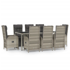 vidaXL 9 részes szürke polyrattan kerti étkezőgarnitúra párnával (3185034) kerti bútor